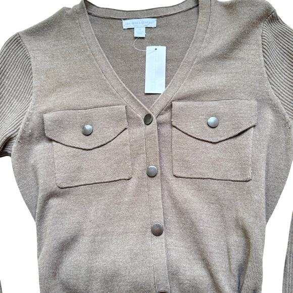 New York & Company Women’s XS Sweater Dress Brown V-Neck Belted Minimalist NWT - Picture 9 of 12